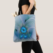 Permanente Ovations, Abstract Blue Turquoise Fract Tote Bag (Dichtbij)