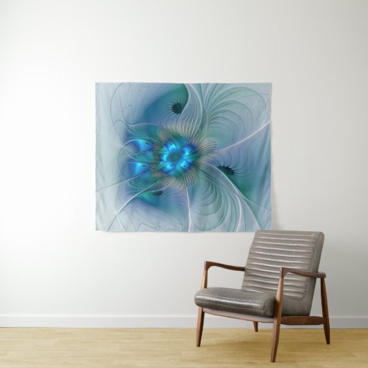 Permanente Ovations, Abstract Blue Turquoise Fract Wandkleed (In Situ (horizontaal))