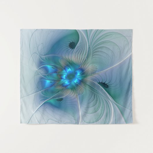 Permanente Ovations, Abstract Blue Turquoise Fract Wandkleed (Voorkant (horizontaal))