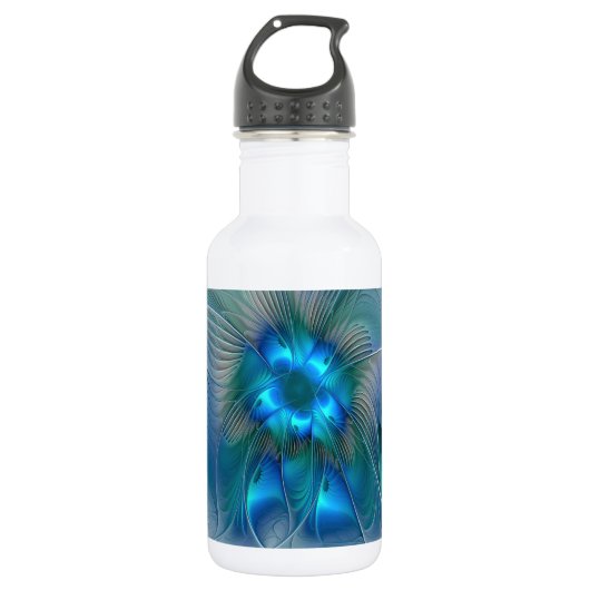 Permanente Ovations, Abstract Blue Turquoise Fract Waterfles (Voorkant)