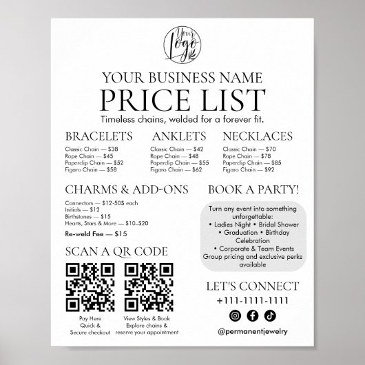 Permanente sieraden Weergave Prijslijst QR code Me Poster (Voorkant)