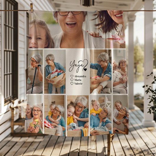 Peronalized 10 Photo Yaya Minimalist Line Art Fleece Deken