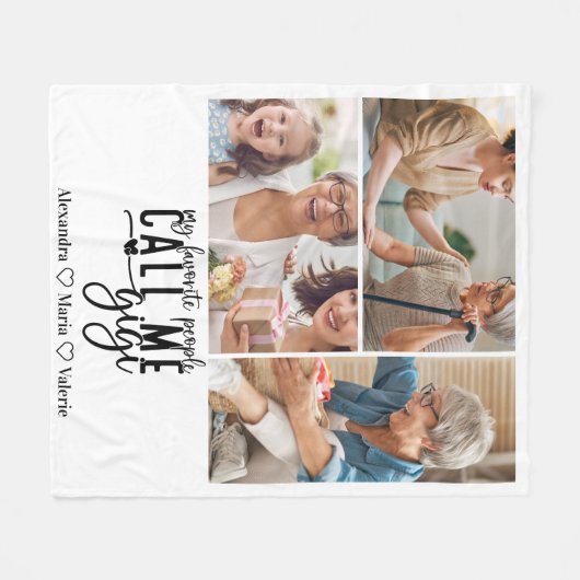 Peronalized 3 Photo Gigi Gift Fleece Deken (Voorkant (Horizontaal))