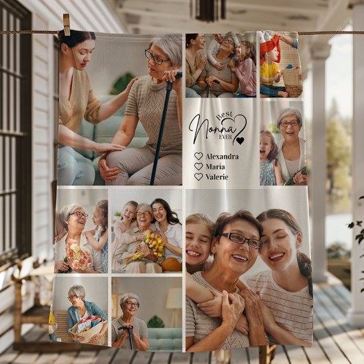 Peronalized 9 Photo Best Nonna Ever Minimalist Fleece Deken