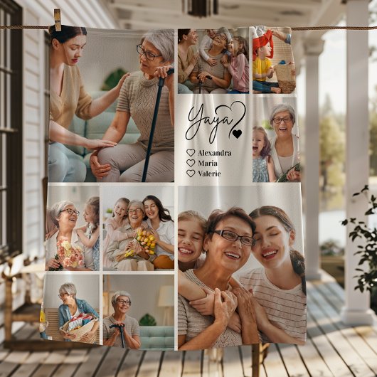 Peronalized 9 Photo Yaya Minimalist Line Art Fleece Deken