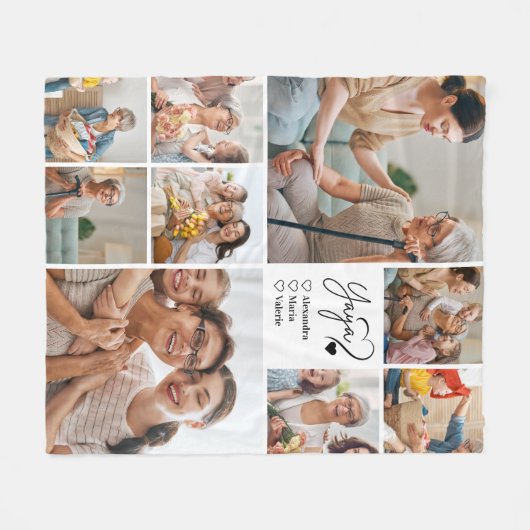 Peronalized 9 Photo Yaya Minimalist Line Art Fleece Deken (Voorkant (Horizontaal))