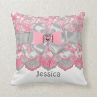 Peronalized Roze, Grijze Rhinestonen, Bow Pillow S Kussen