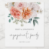 Peronies Coral Peach Florals Engagement Party Wijn Etiket (Enkel label)