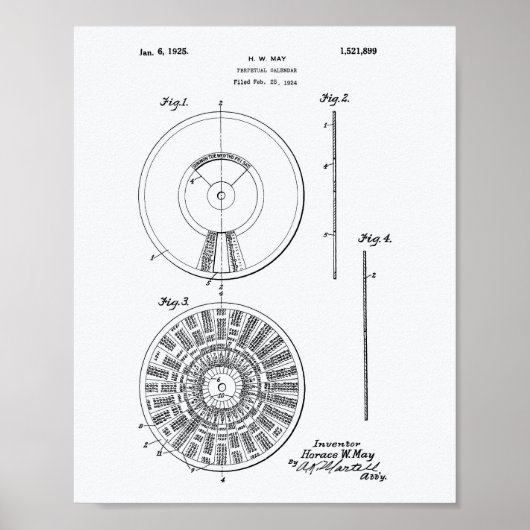Perpetual Calendar 1925 Patent Art-witboek Poster (Voorkant)