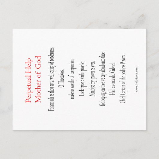 Perpetual Help Moeder God Prayer Kaart (Achterkant)