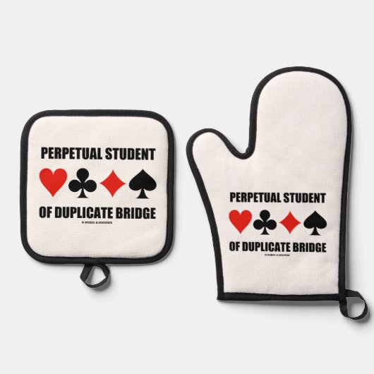 Perpetual Student of Duplicate Bridge Card Suits Ovenwant & Pannenlap Set (Voorkant)