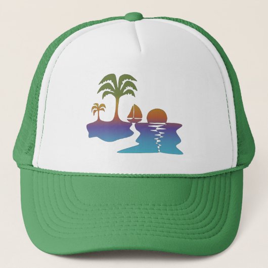 Perpetual Tropical Sunset Sail Boat Trucker Hat Trucker Pet (Voorkant)