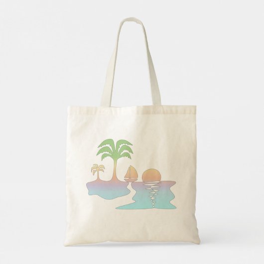 Perpetual tropische zonsopgang met zeilboot Canvas Tote Bag (Achterkant)