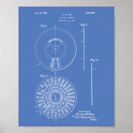 Perpetuele kalender 1925 Patent Blauwdruk Kunst Poster (Voorkant)