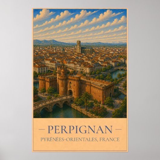 Perpignan, Frankrijk – Oude Reisposter Poster (Voorkant)