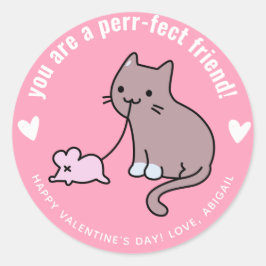 Perr-fect vriend! Cute Cat Classroom Valentijn Ronde Sticker