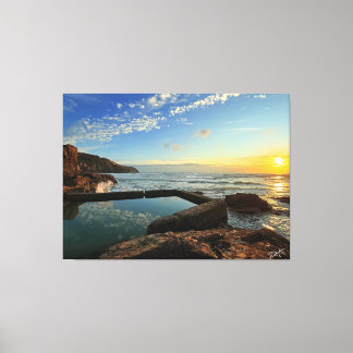 Perranporth Beach Pool bij zonsondergang Canvas Afdruk