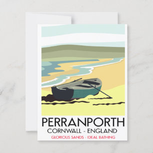 Perranporth Cornwall reisposter aan zee. Kaart