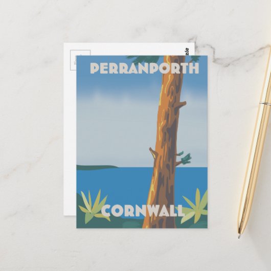 Perranporth Cornwall reisposter Briefkaart (Voorkant / Achterkant in situ)