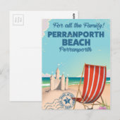 Perranporth strand Oude poster van de kust Briefkaart (Voorkant / Achterkant)
