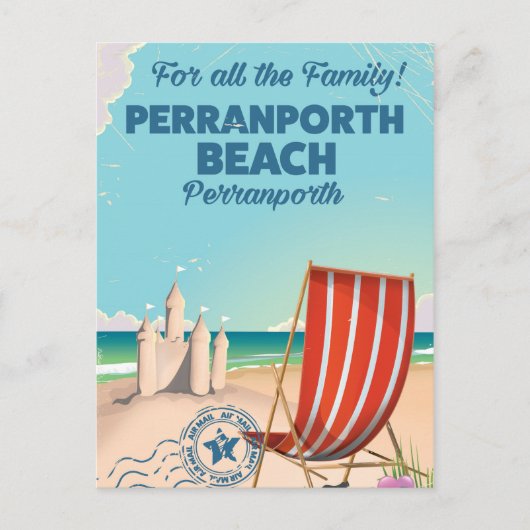 Perranporth strand Oude poster van de kust Briefkaart (Voorkant)