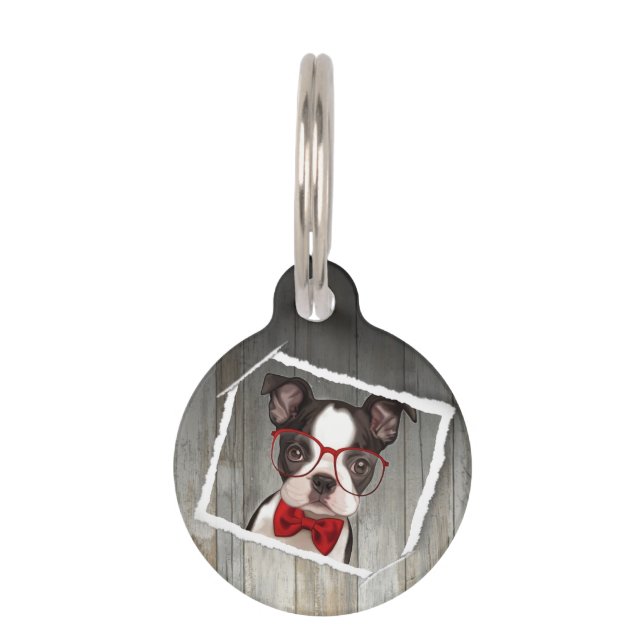 perro elegante con gafas huisdierpenning (Voorkant)