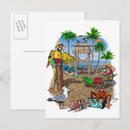 Perrots Beach Party Uitnodiging Briefkaart (Voorkant / Achterkant)