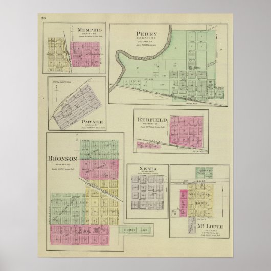 Perry, Memphis, Pawnee, Bronson, Redfield, Kansas Poster (Voorkant)