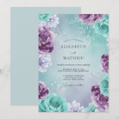 Pers Aqua Amethyst Bloemblad Bruiloft Kaart (Voorkant / Achterkant)