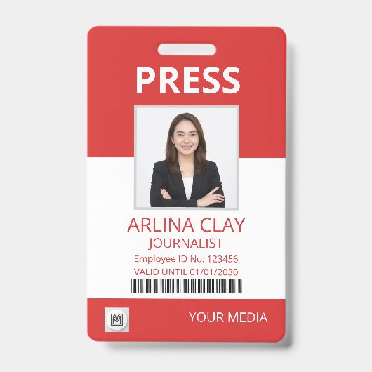 Pers ID-badge foto journalist media pas Rood Badge (Voorzijde)