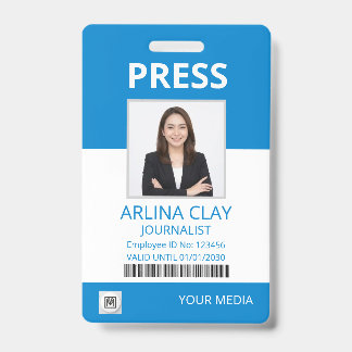 Pers ID-badge foto journalist mediapas blauw Badge
