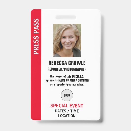 PERS PASFOTO I.D. Badge (Voorzijde)