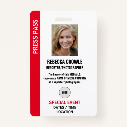 PERS PASFOTO I.D. Badge (Voorkant)