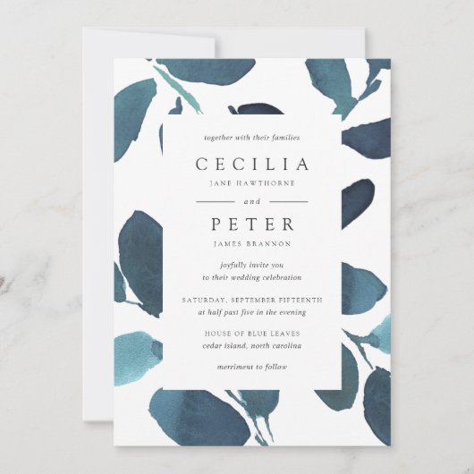 Persbotanische trouwkaart | Azure Kaart (Voorkant)