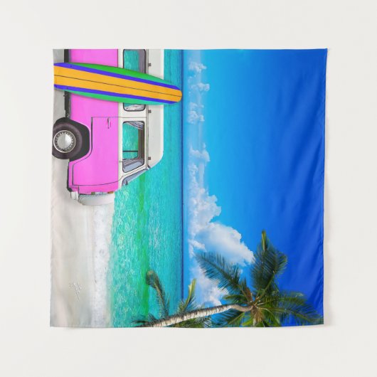 Perscène met Fuchsia Pink Van en Surfboard Wandkleed (Voorkant (horizontaal))