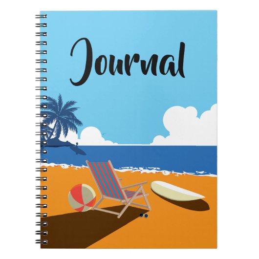 Perscène met Surfer, stoel en helder sinaasappel Notitieboek (Voorkant)