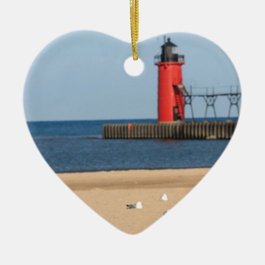 Perscène met zeemijlen en vuurtoren keramisch ornament (Voorkant)