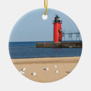 Perscène met zeemijlen en vuurtoren keramisch ornament