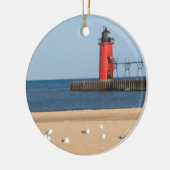 Perscène met zeemijlen en vuurtoren keramisch ornament (Links)