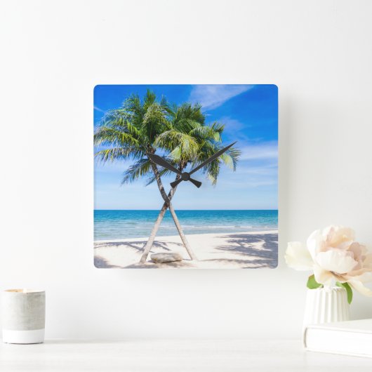 Perse tropische palmboom zomerparadijsfoto vierkante klok (Huis)