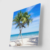 Perse tropische palmboom zomerparadijsfoto vierkante klok (Hoek)
