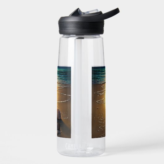 Persen op zonsondergang met schelpdierflesje waterfles (Links)