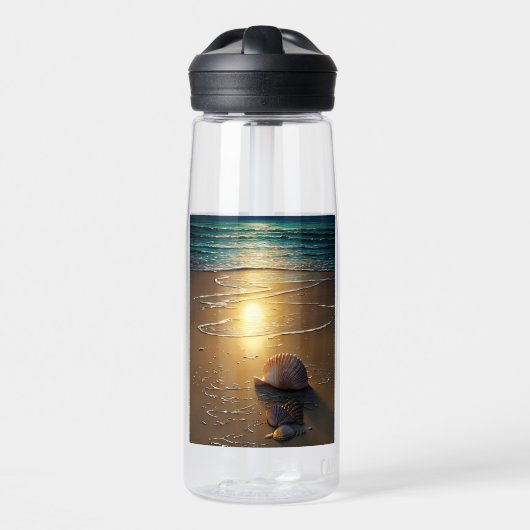 Persen op zonsondergang met schelpdierflesje waterfles (Voorkant)