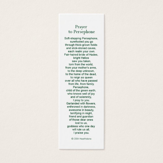 Persephone Gebed Kaart (Voorkant)