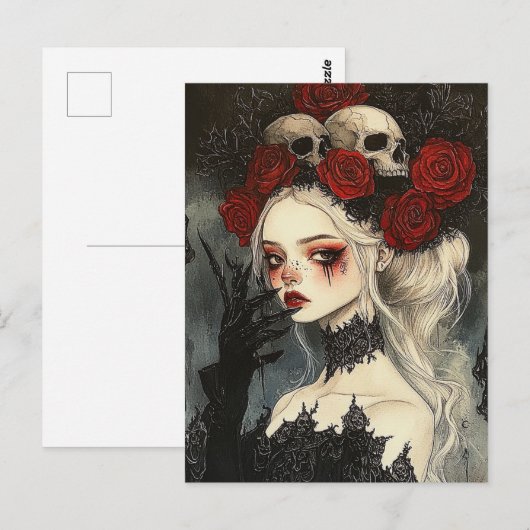 Persephone Gothic Red Roses Skulls Briefkaart (Voorkant / Achterkant)