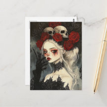 Persephone Gothic Red Roses Skulls