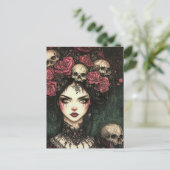 Persephone Roze Rozen en schedels Briefkaart (Staand voorkant)