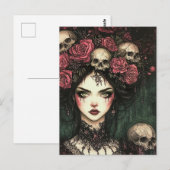 Persephone Roze Rozen en schedels Briefkaart (Voorkant / Achterkant)