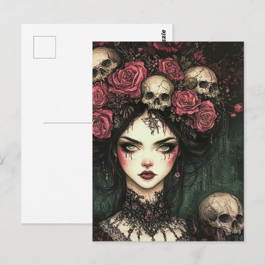 Persephone Roze Rozen en schedels Briefkaart (Voorkant / Achterkant)