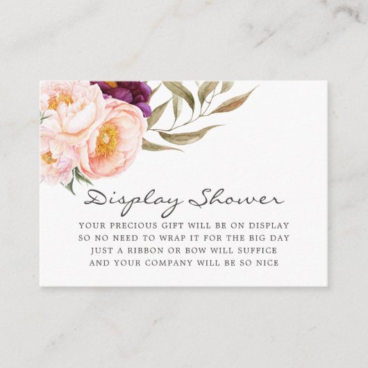 Perserij en Bourgogne Floral Baby shower Display S Informatiekaartje (Voorkant)